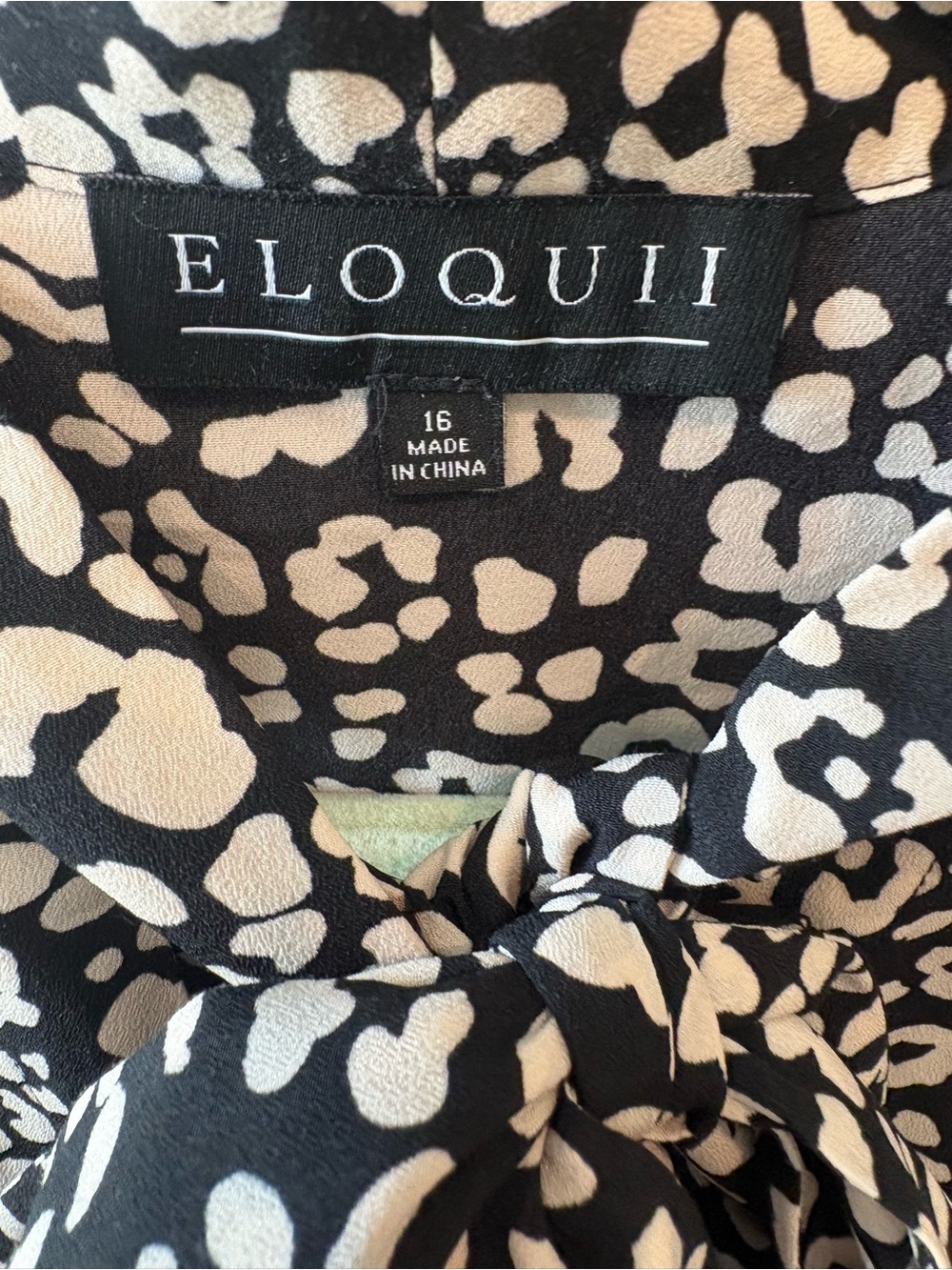 Eloquii Black and Cream Animal Print Tie-Neck Blouse - Picture 2 of 2